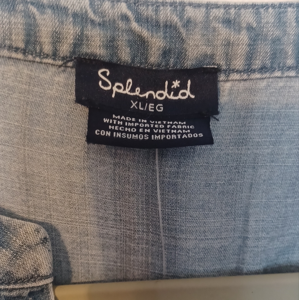 Splendid V-Neck Relaxed Fit Lightweight Denim Blouse Top - Picture 4 of 10